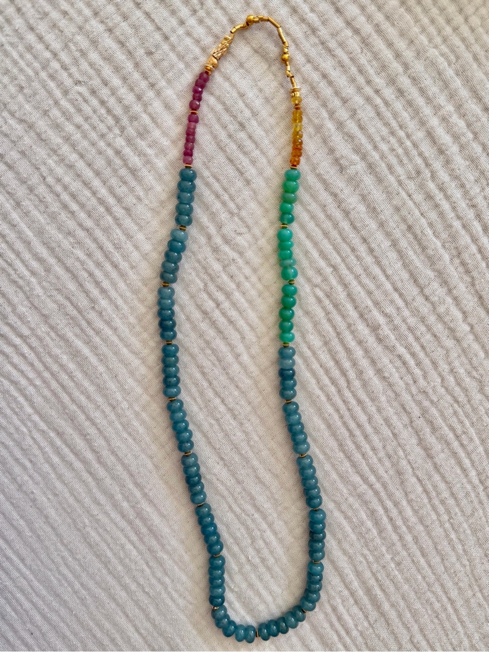 Multicolor Denim Opals with Ruby and citrine crystal Necklace: Turquoise & Green